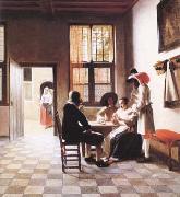 Pieter de Hooch Cardplayers in a Sunlit Room (mk25 Spain oil painting artist